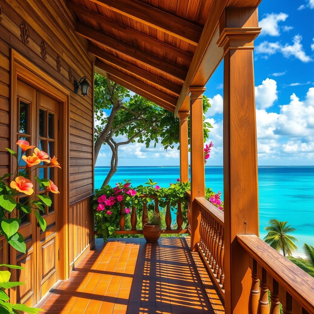 Serene Verandah Oasis in Impressionist Style