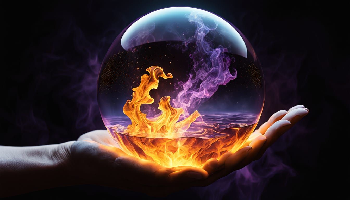 Mystical Fireball Held in Hand: Dark Fantasy Art