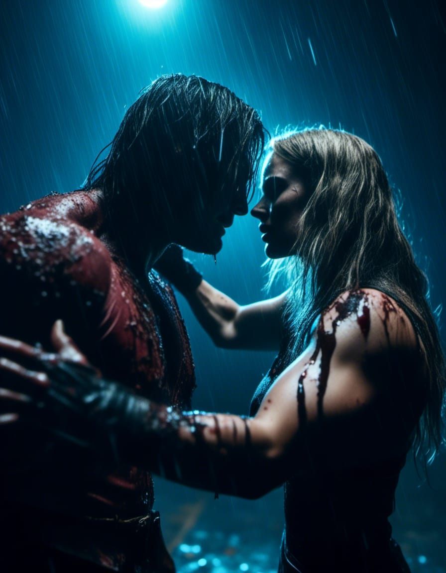 Macabre Hero Wrestles Girlfriend in Rainstorm