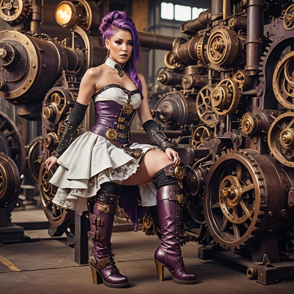 Steampunk Woman Portrait with Purple Hair