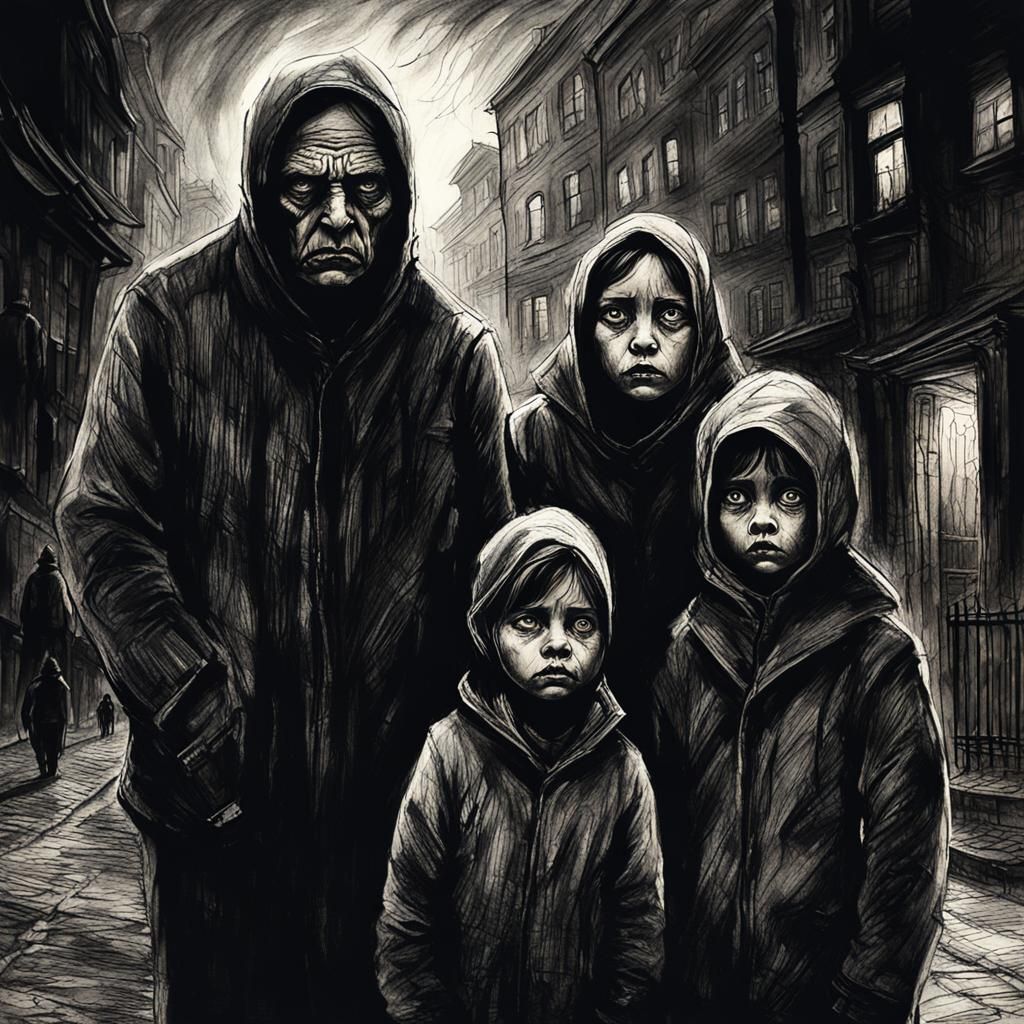 Ominous Family Portrait in Dark Expressionism Style