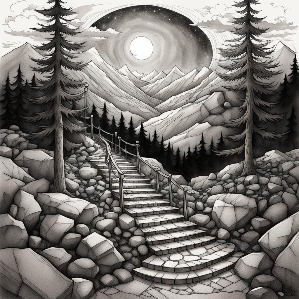 Winding Staircase to Heaven: Ink and Sketch Tattoo