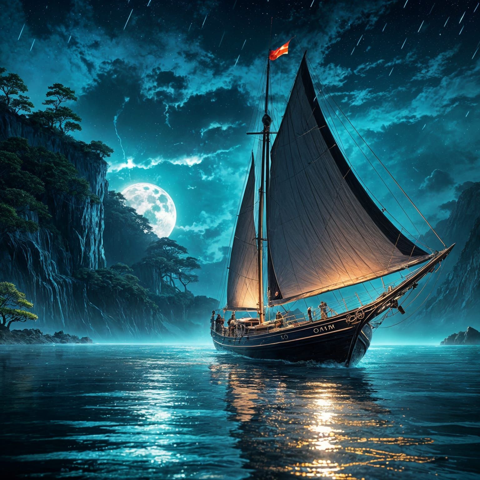 Epic Scene of A dramatic scene of a sailboat navigating thro...