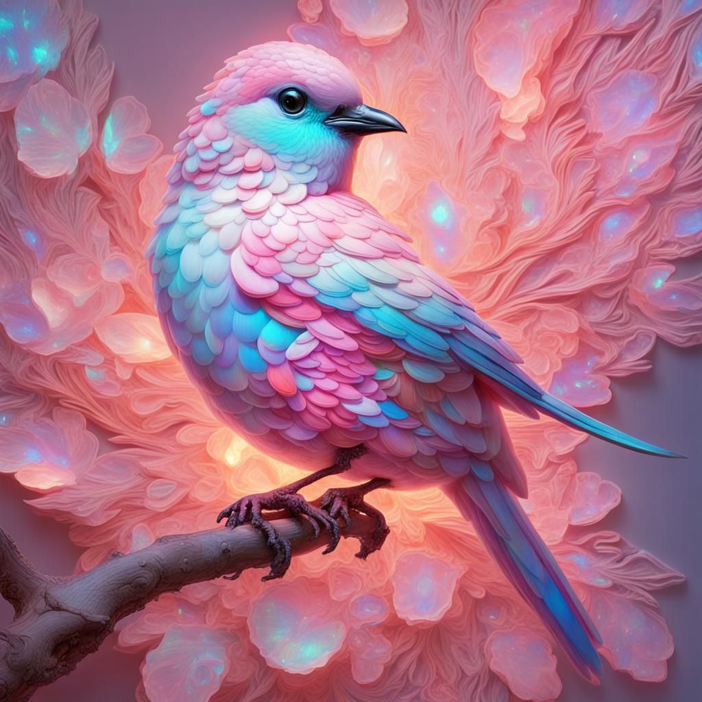 Neon Bird in Rococo Style with Pastel Colors