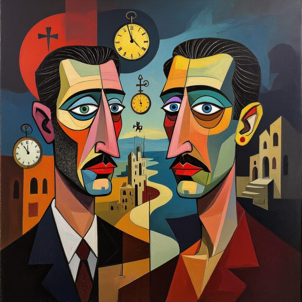 Surreal Oil Painting: Picasso Geometry Meets Dalí Dreamscape...