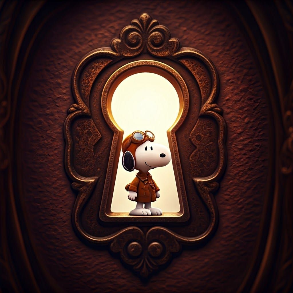 Fantasy Flying Ace Snoopy Ponders Through Antique Keyhole