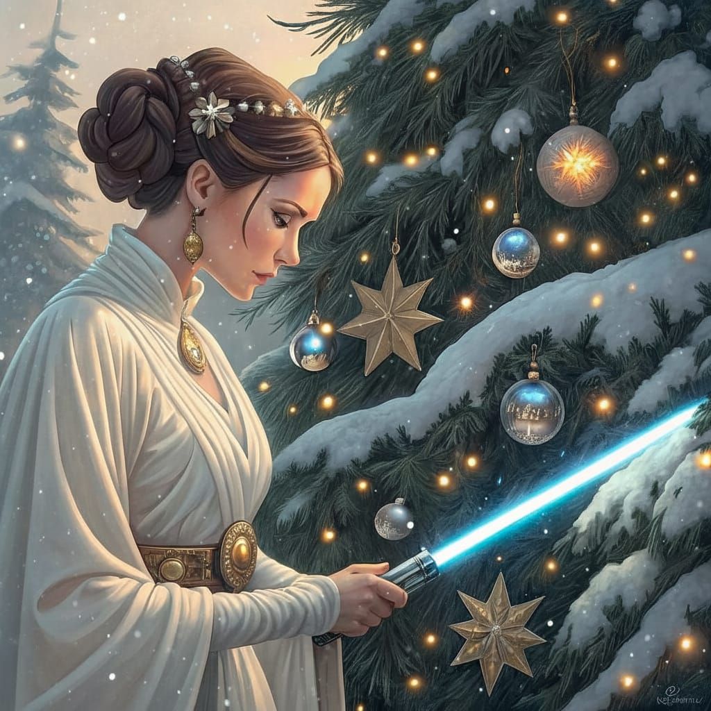Regal Princess Leia Adorns Christmas Tree with Star-Shaped O...