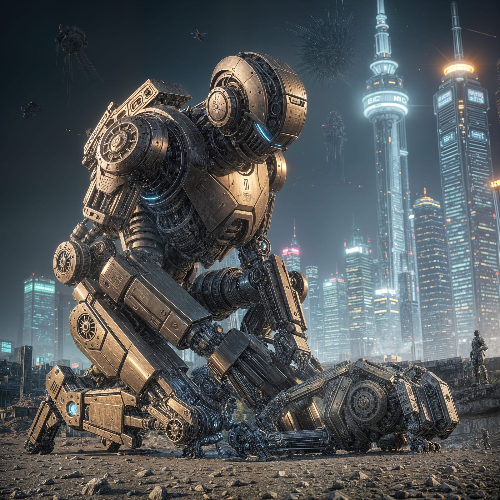 Mechanical Robot Mourns Fallen Companion in Futuristic Lands...