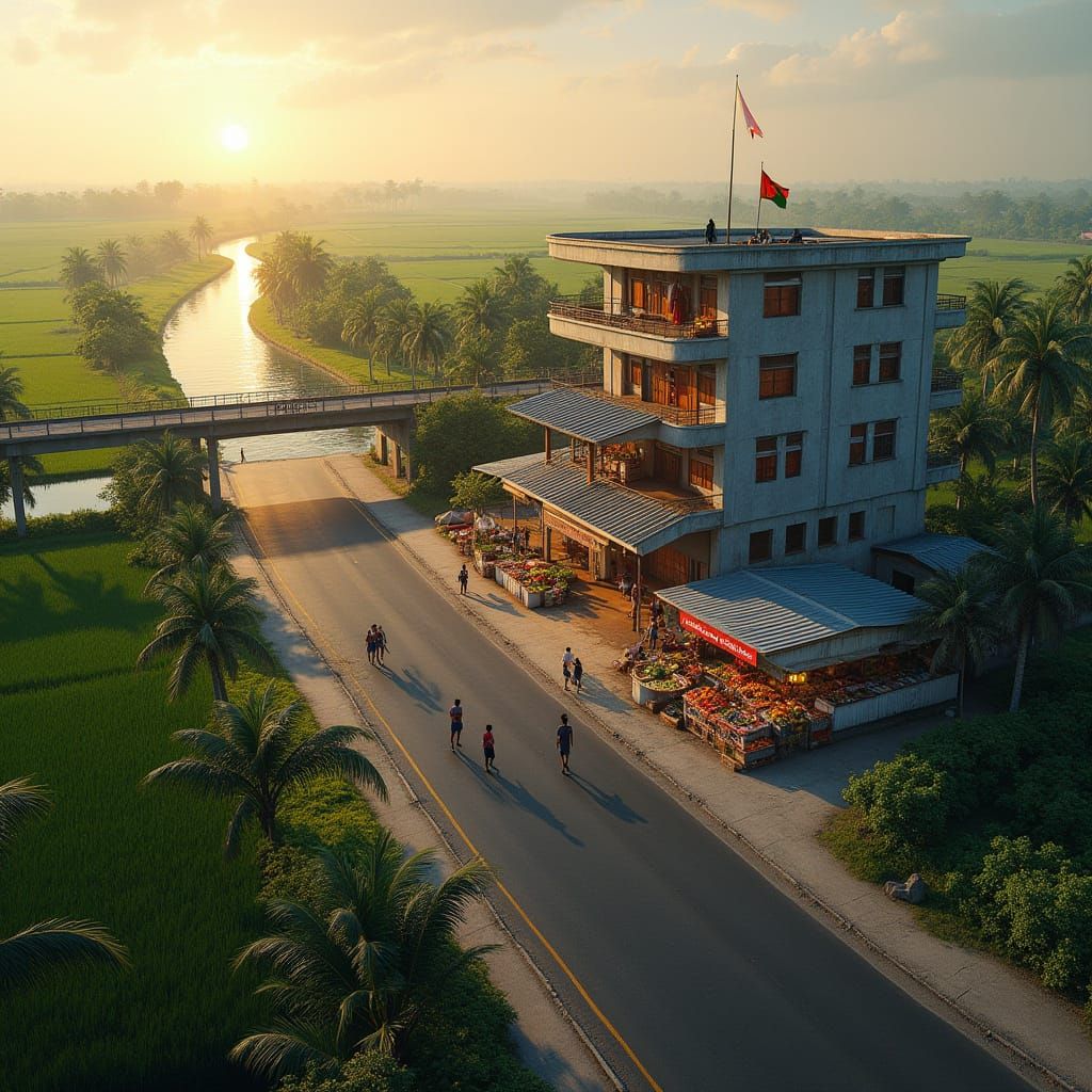 Bustling Bangladesh Village During Golden Hour