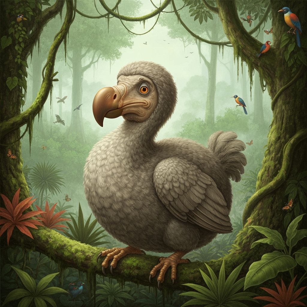Dodo Bird in Rainforest, Detailed and Ethereal Art