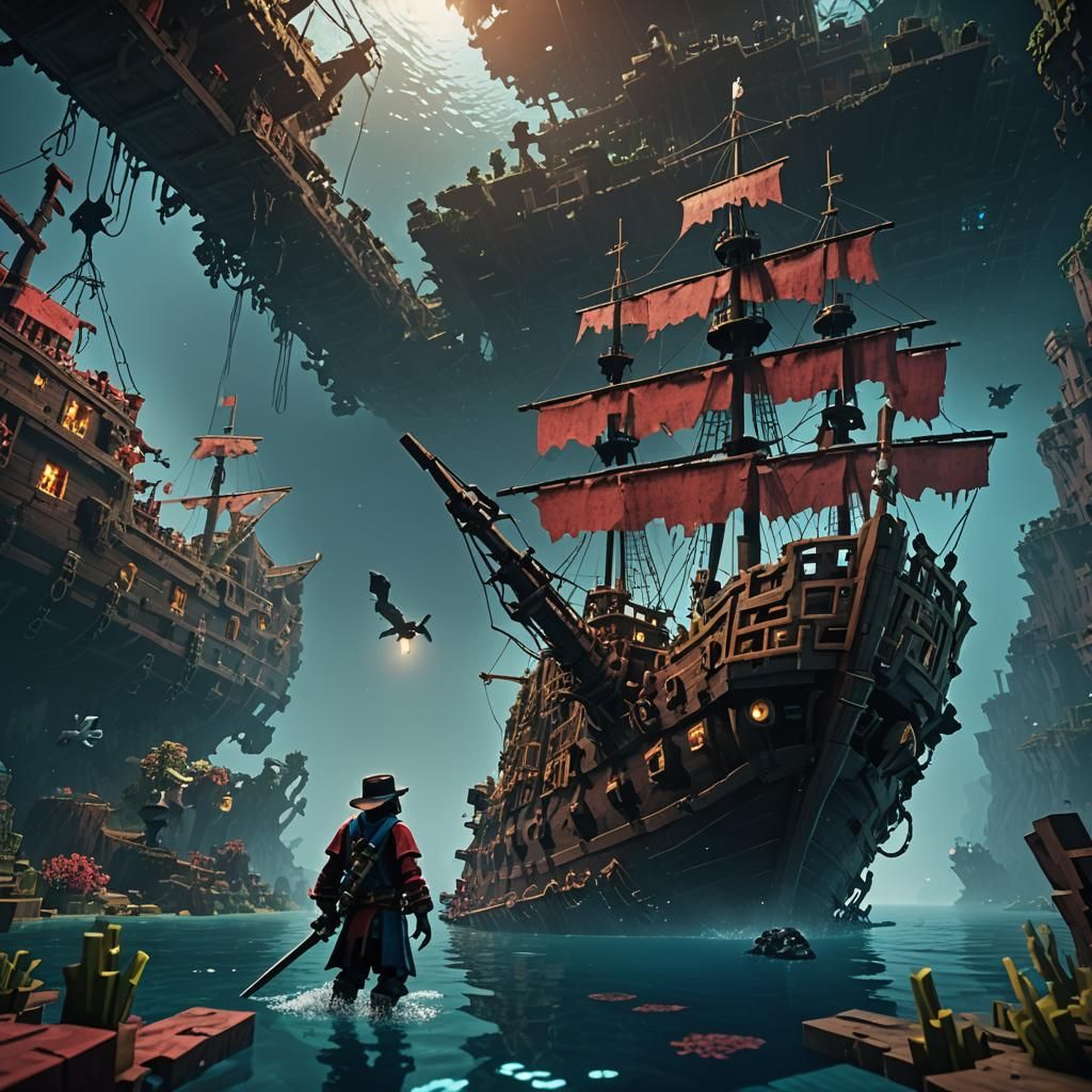 Minecraft Elder Guardian Patrols Sunken Pirate Ship