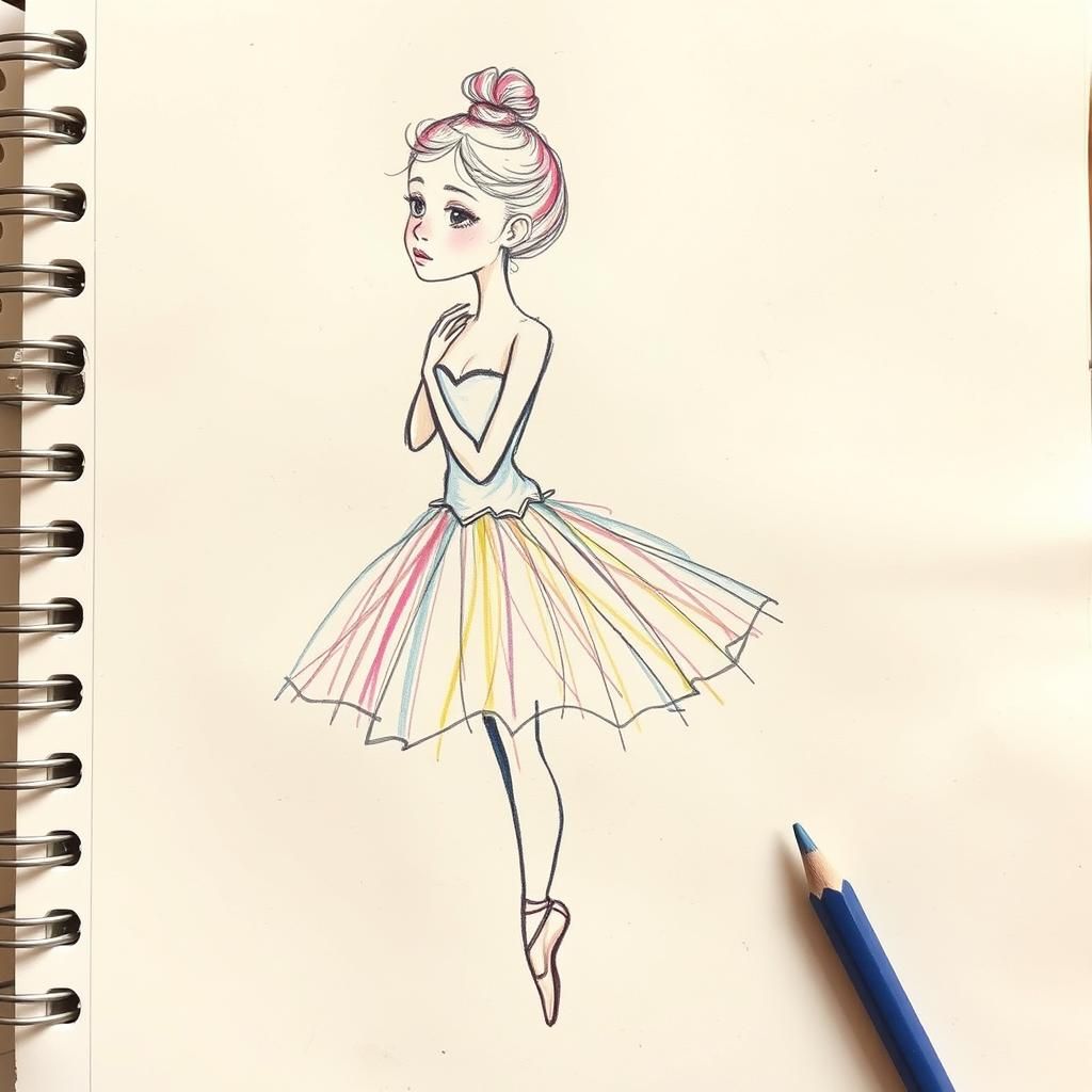 Dreamy Ballerina Sketch in Colored Pencil