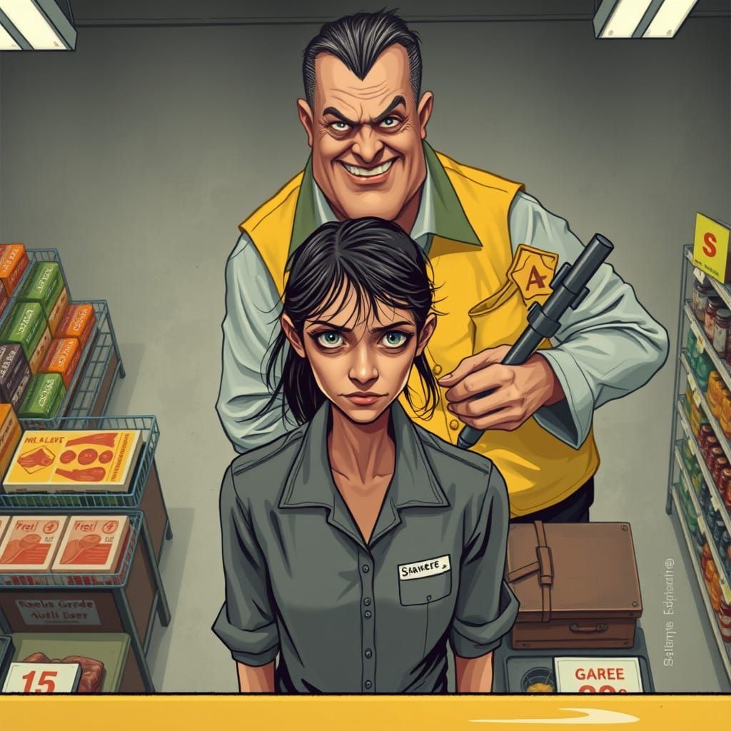 Melancholic Cashier Confronted by Authoritarian Manager