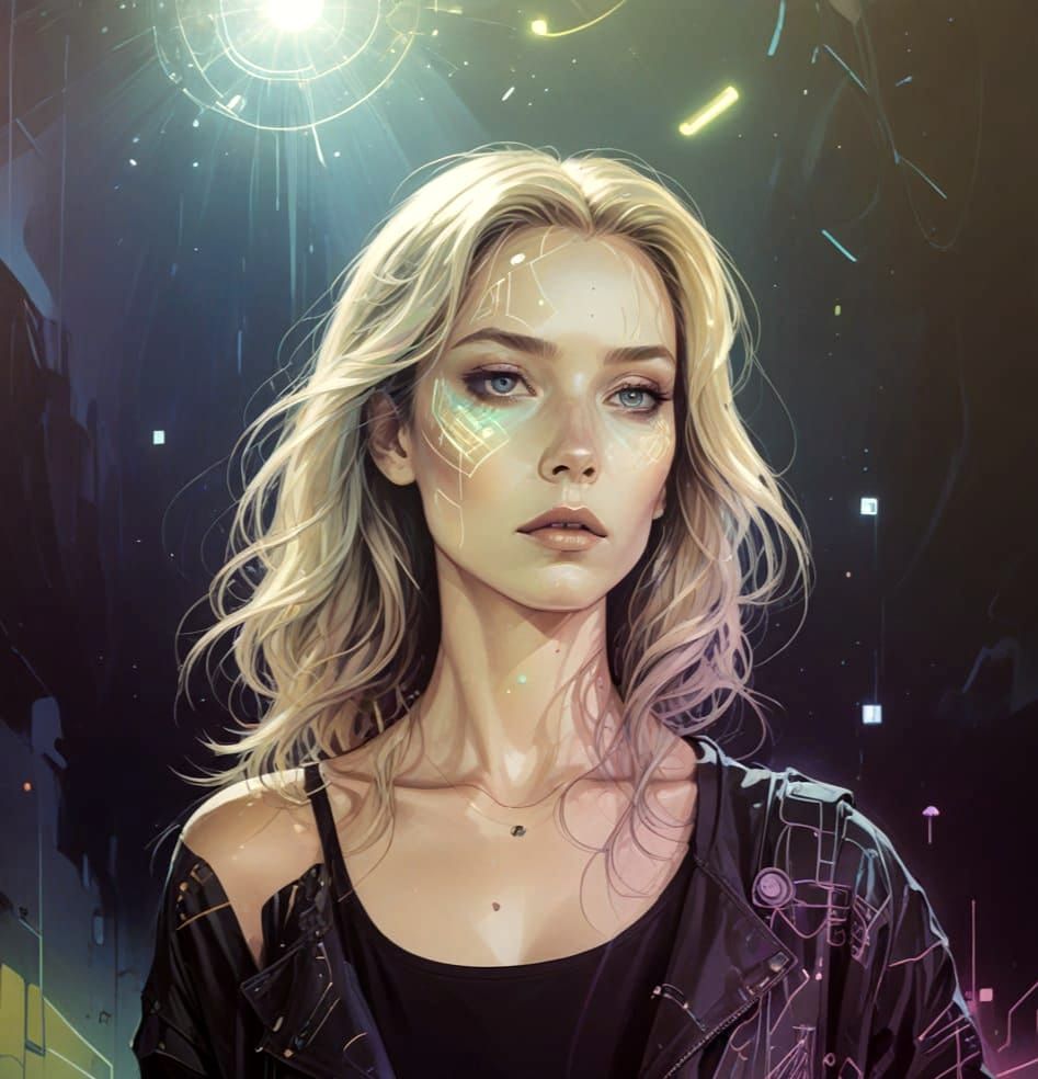 Glowing Equations Adorn a Cyberpunk Woman's Face