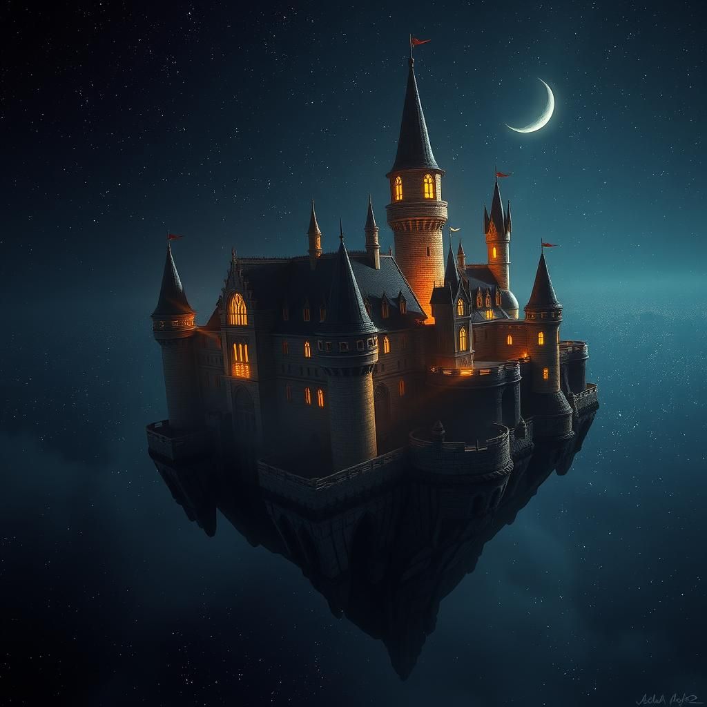 Space Castle in Cyberpunk Style Matte Painting