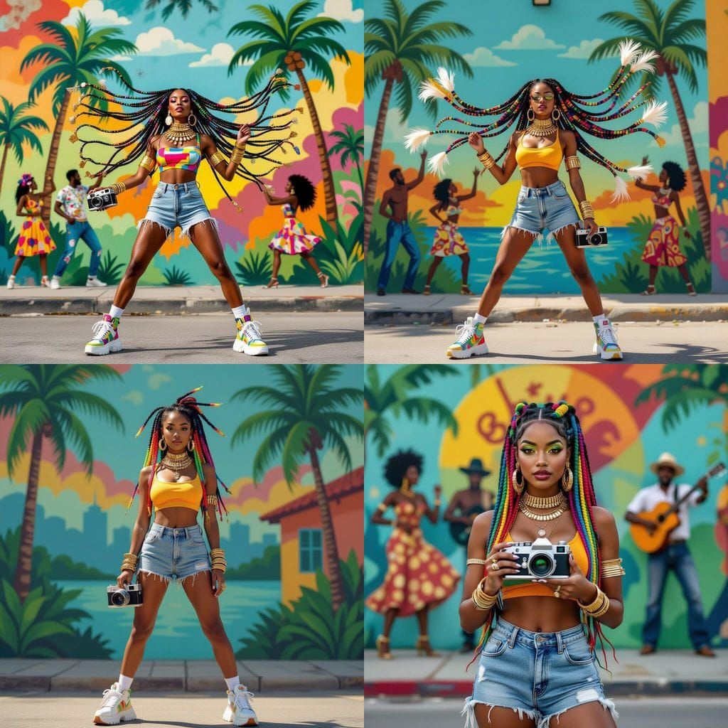 Colorful Portrait of Woman with Braids in Cuba