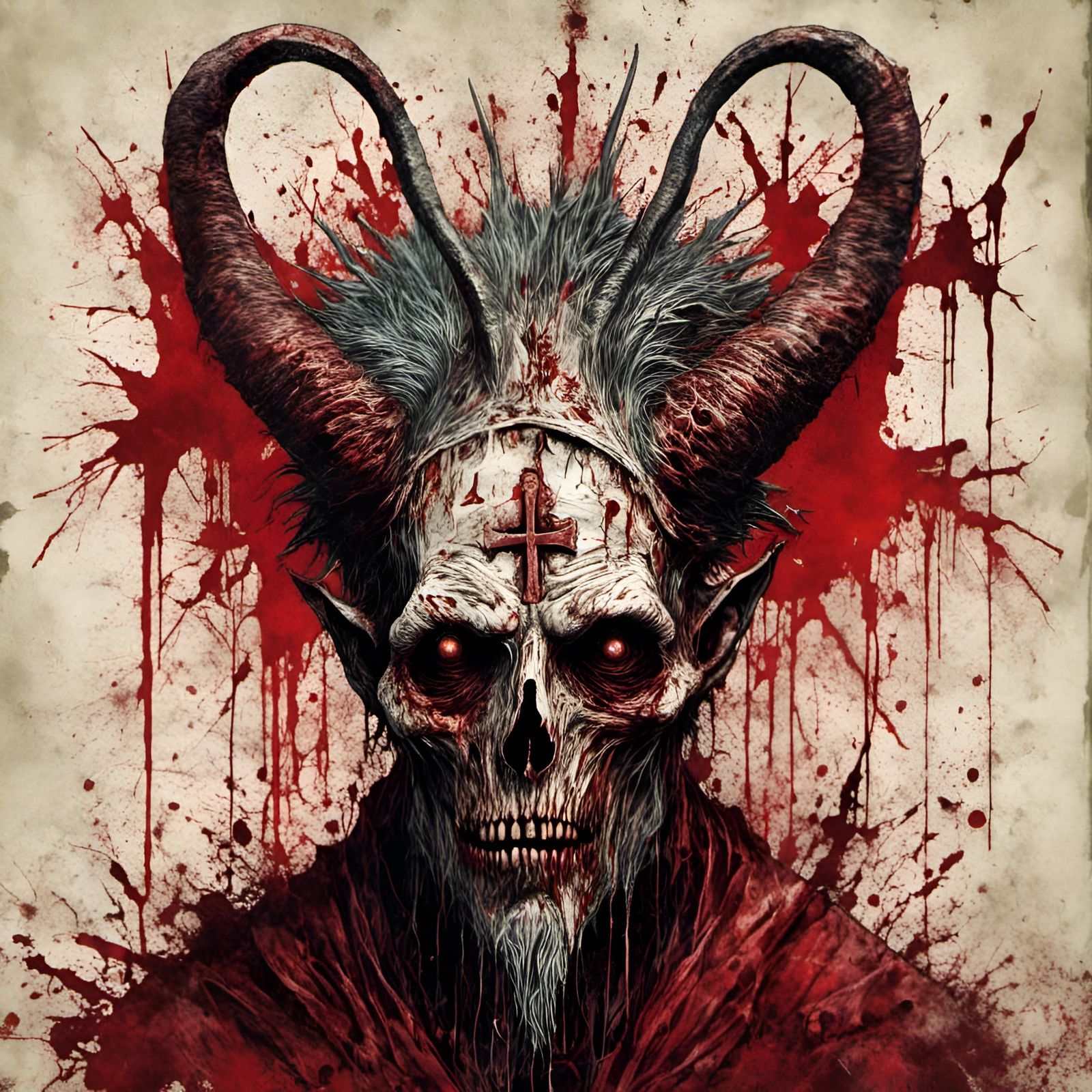 Scary Zombie Baphomet Pope in Creepy Magazine Style