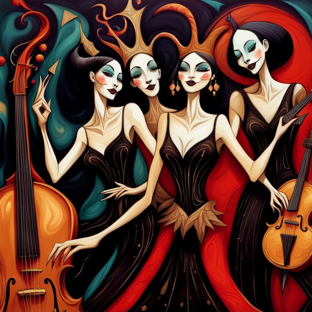 Whimsical Doodle Art Fantasy World in Art Nouveau Style