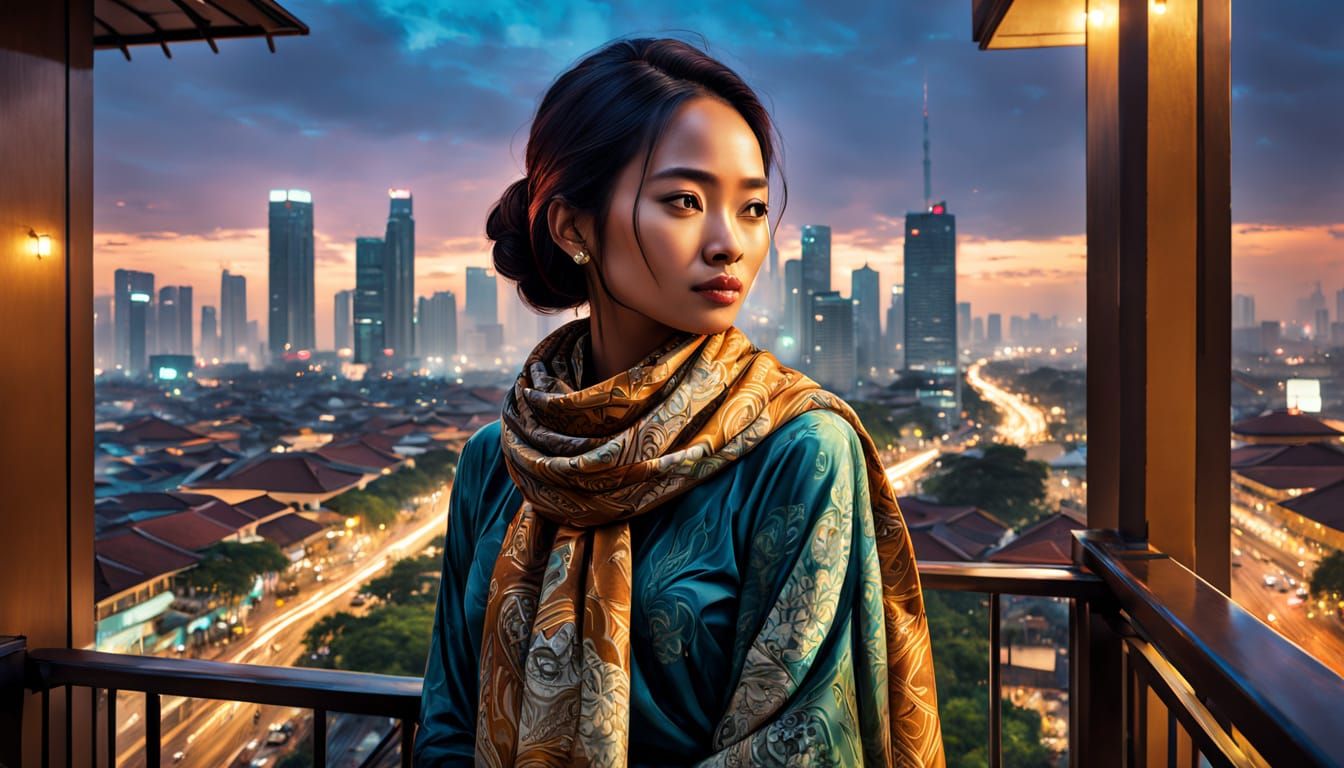 Elegant Indonesian Woman in Jakarta, Digital Art