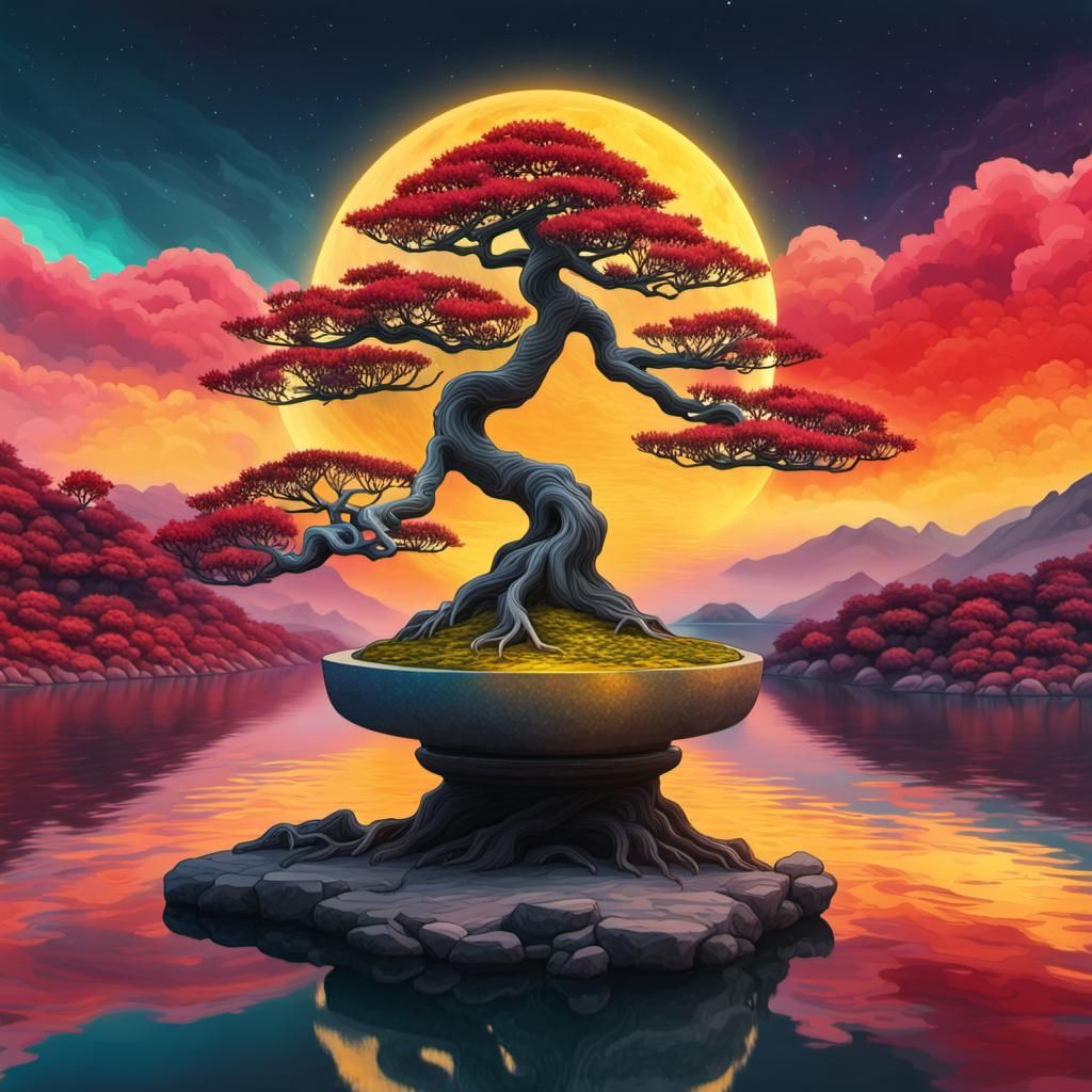 Color Transition Bonsai Tree in Astral Illustration