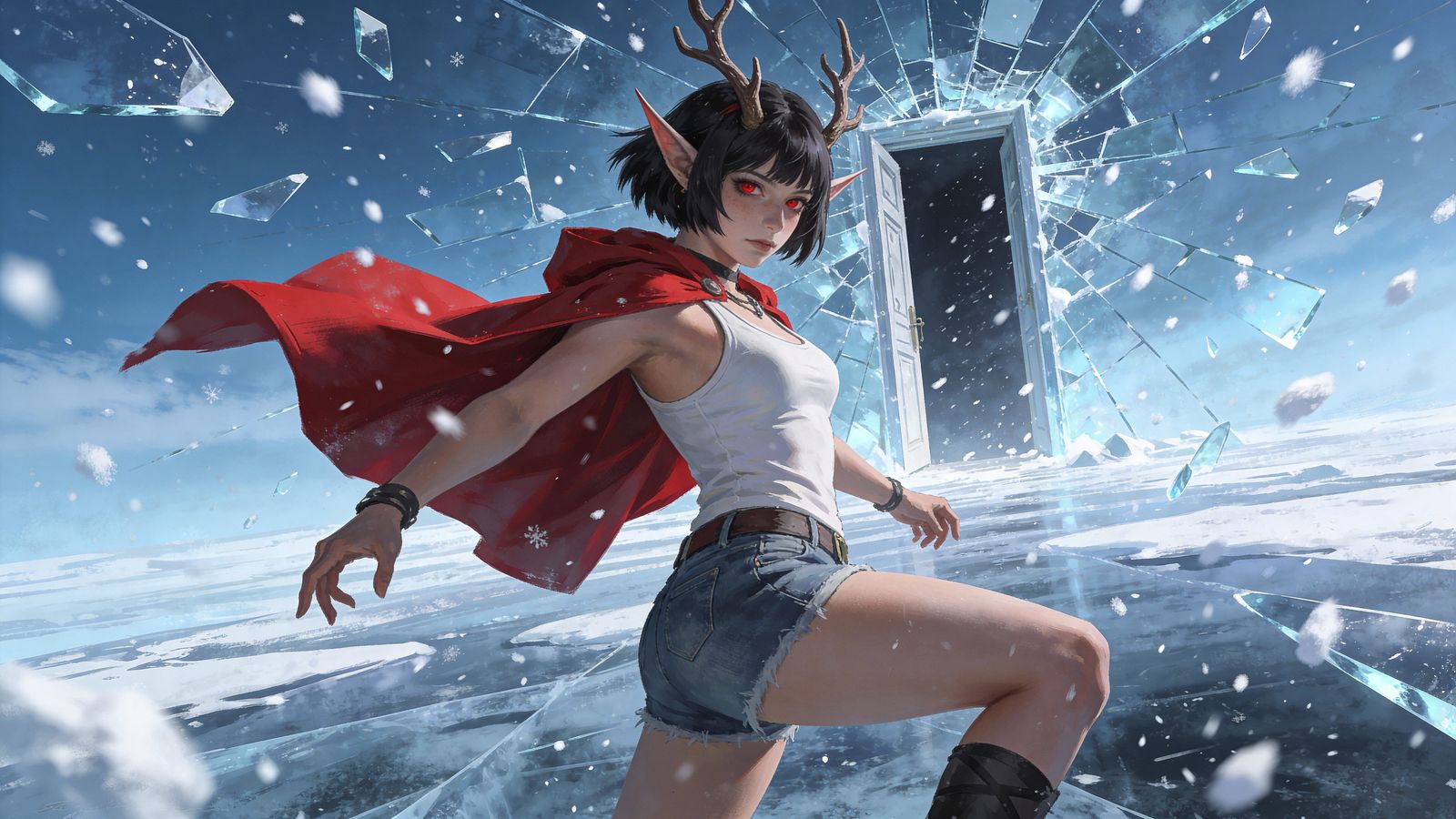 Fantasy Character in Surreal Icy Dreamscape