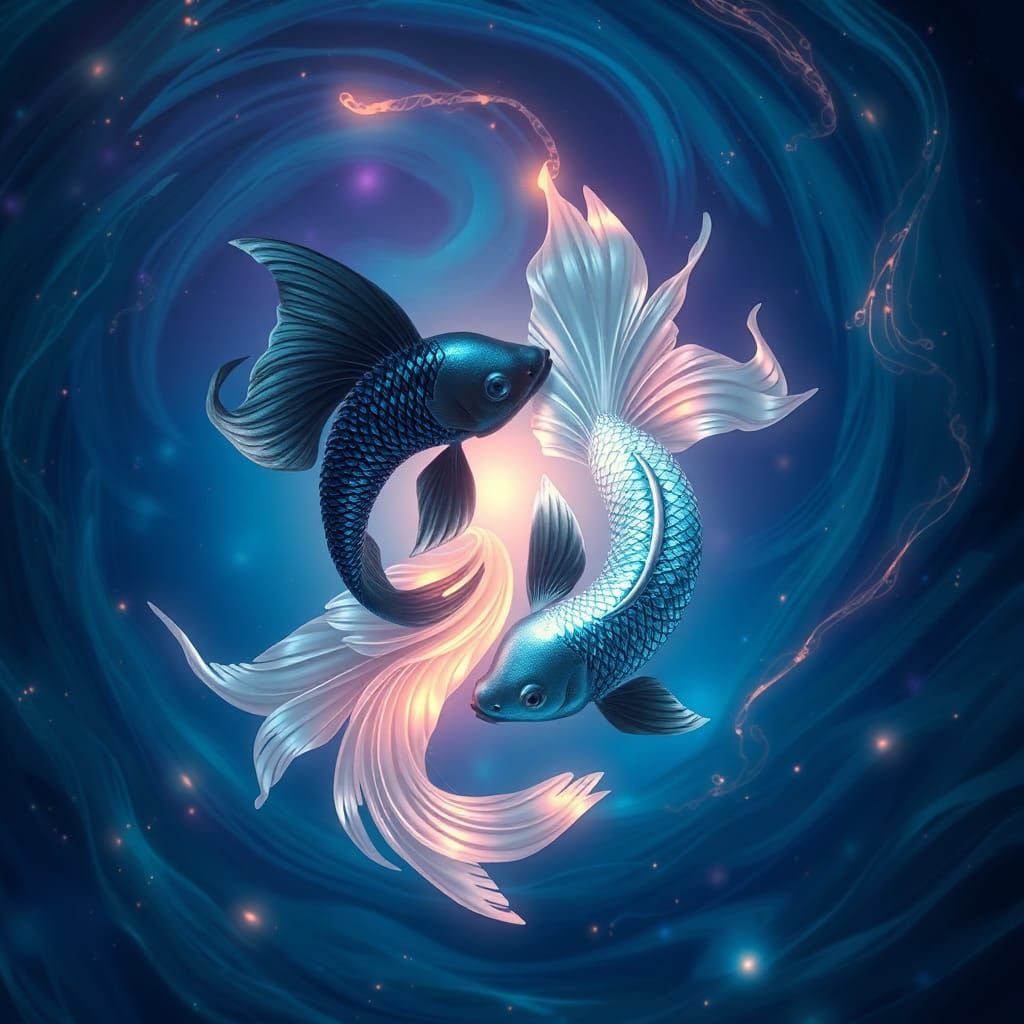 Yin Yang Koi Fish in Surreal Digital Painting