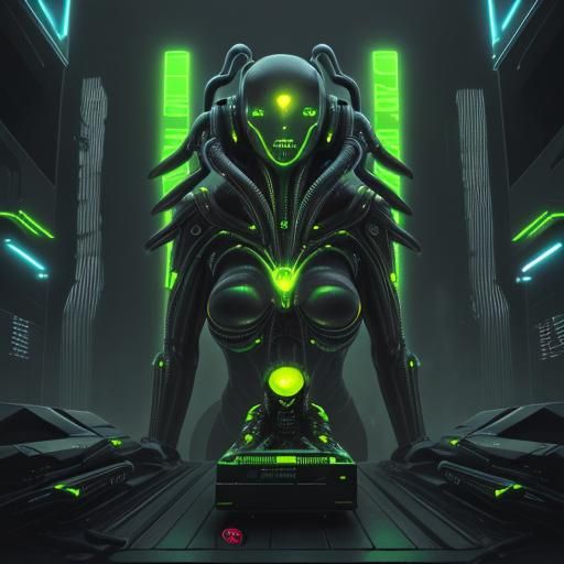 Cyberpunk Alien Landscape in Giger Style