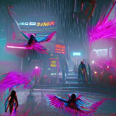 Cyberpunk Angels in Neon Metropolis