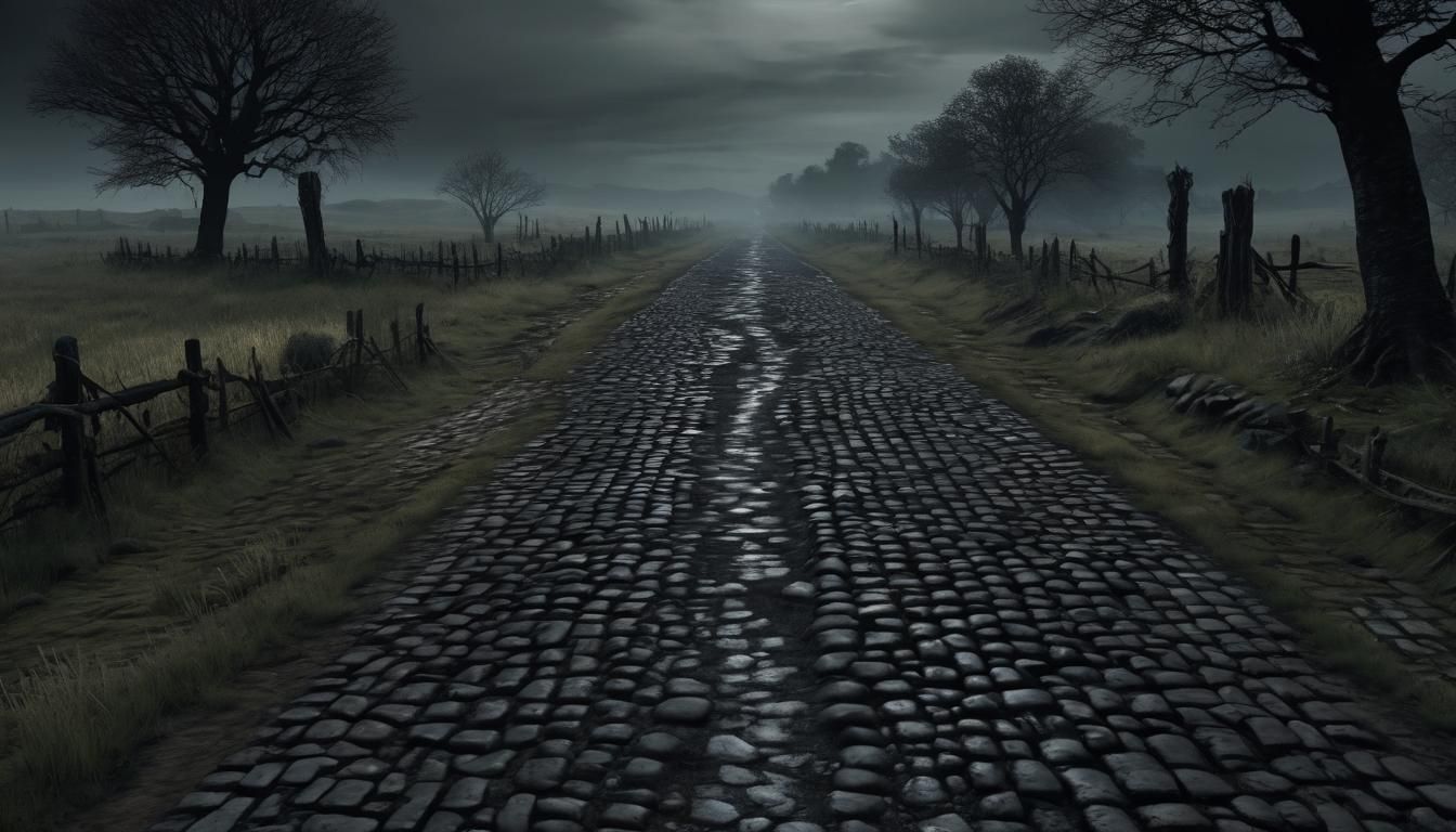 Eerie Cobblestone Road Through Barovian Plains