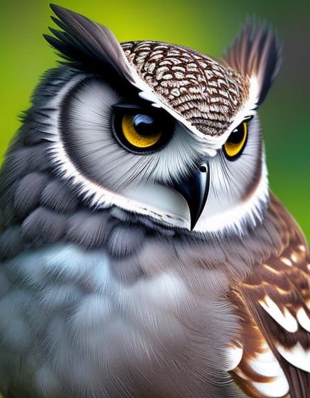 Adorable Baby Great Horned Owl in Disney Illustration Style