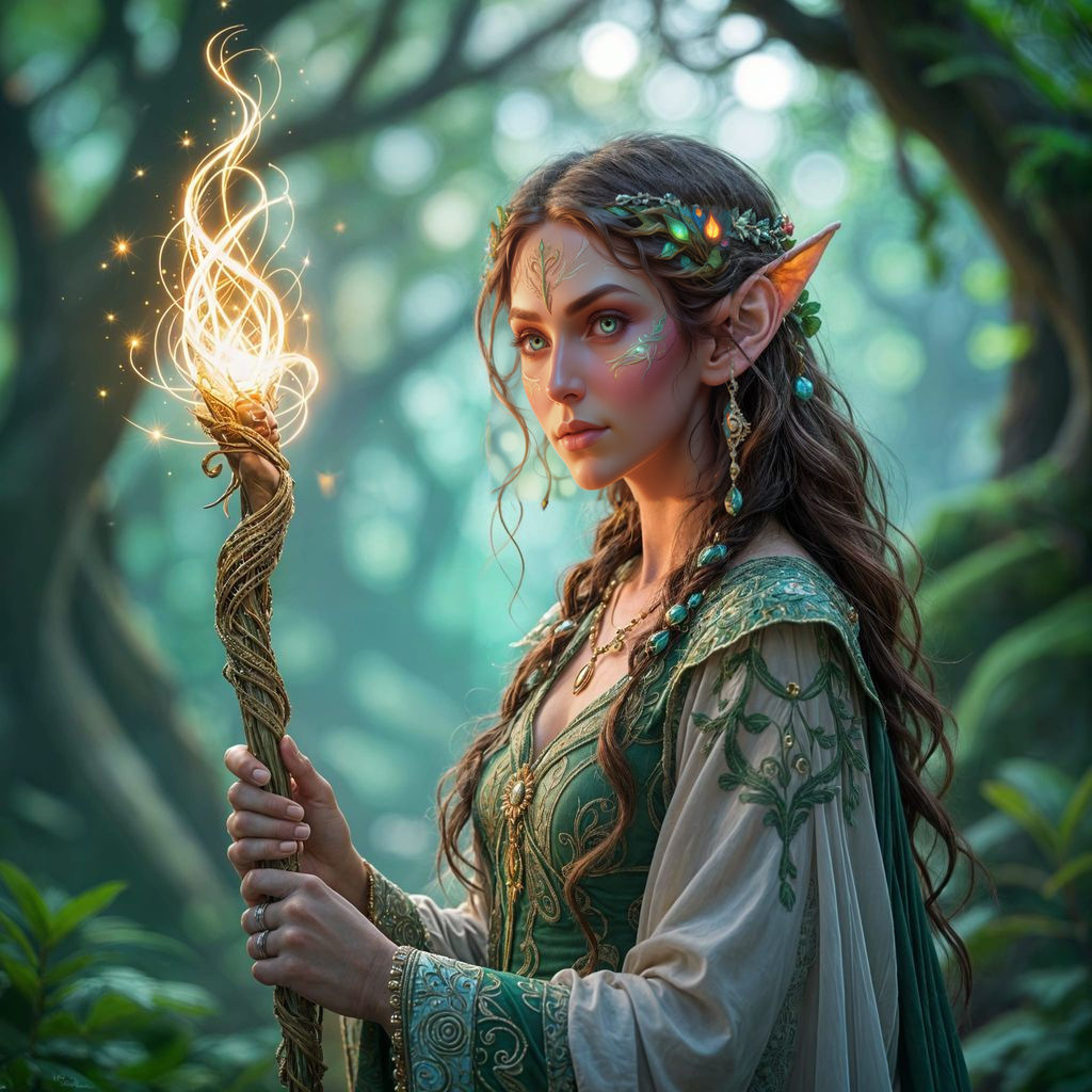 Elegant Elf in Enchanted Forest Portrait