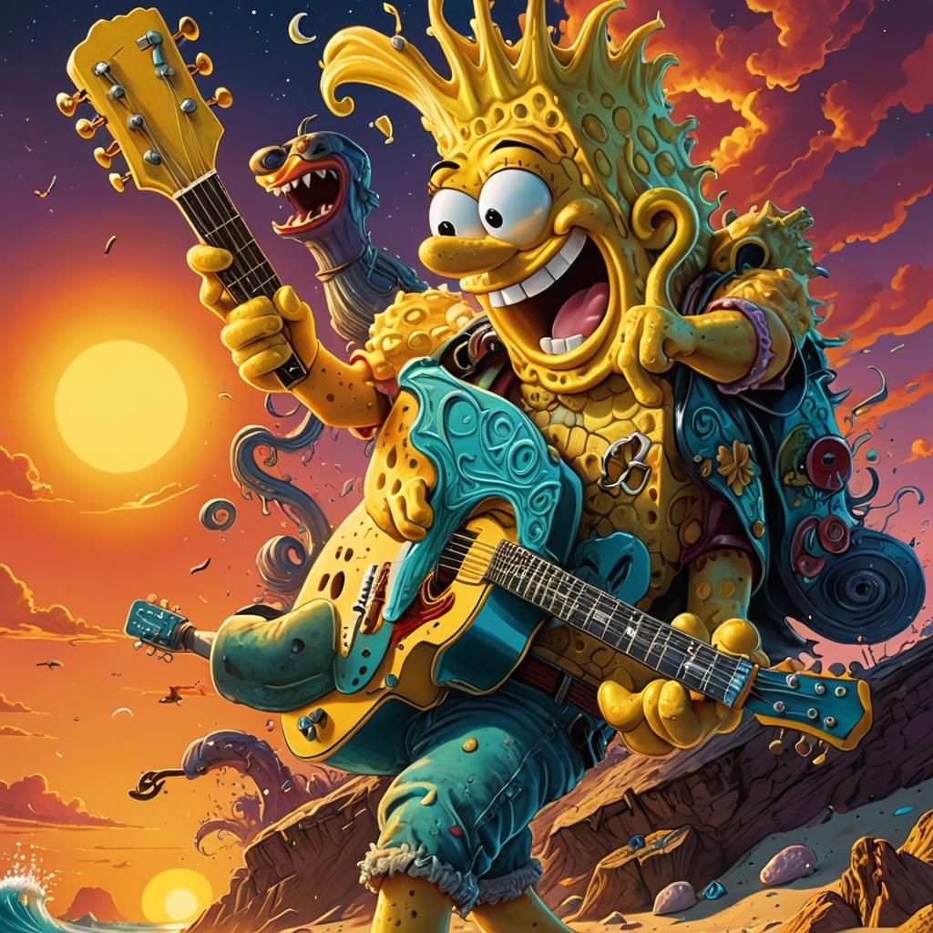 Sponge Bob Beach Concert in Comic Book Art