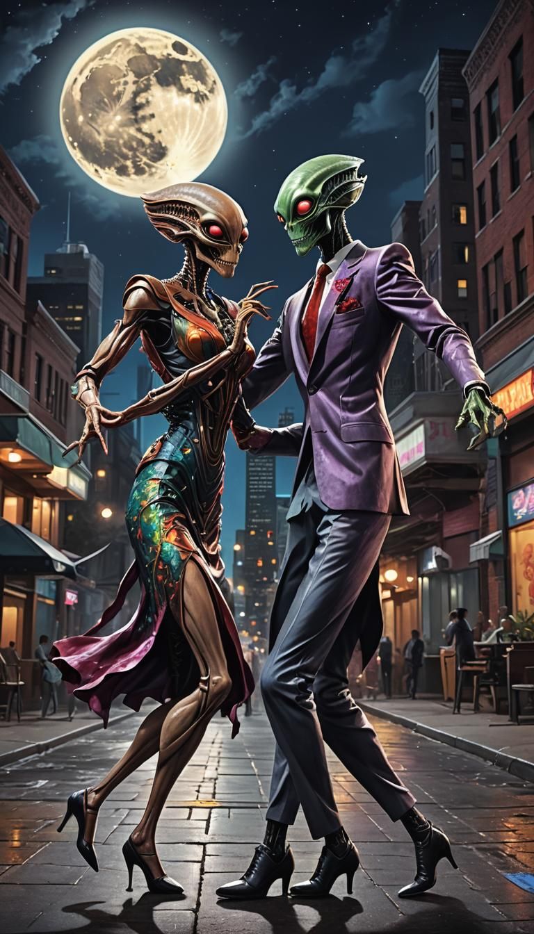 Aliens Dancing Tango Under the Full Moon