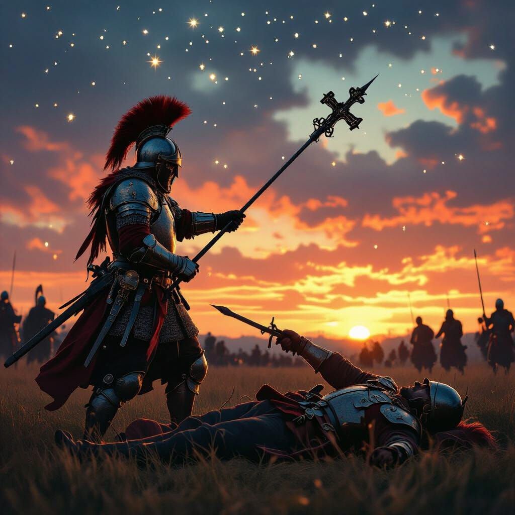 Polish Hussar Fights in Fiery Twilight Sky
