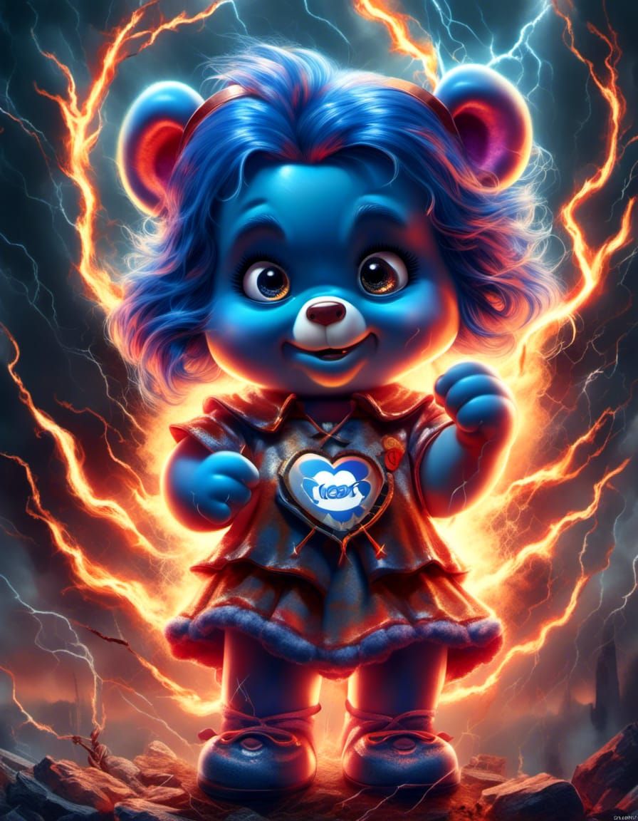 Grumpy Care Bear with Electric and Fire Powers