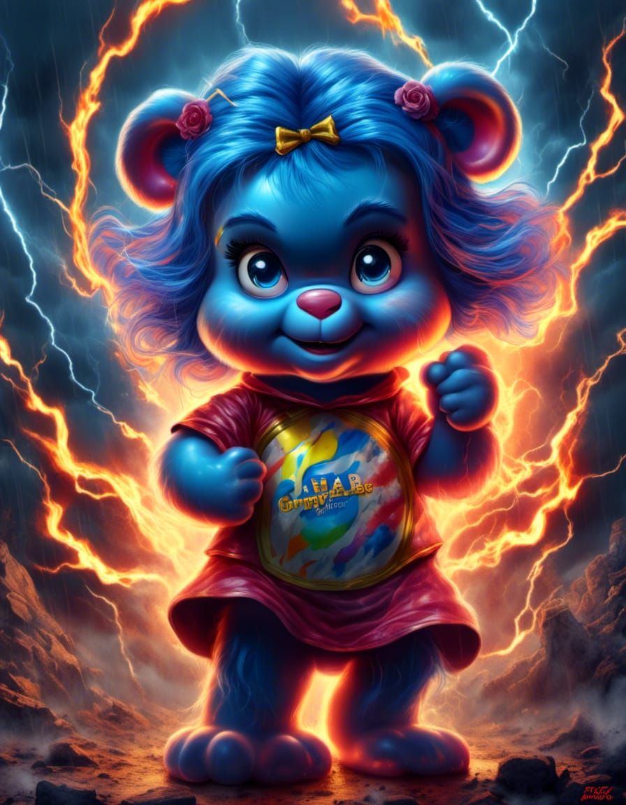 Grumpy Care Bear with Electric and Fire Powers