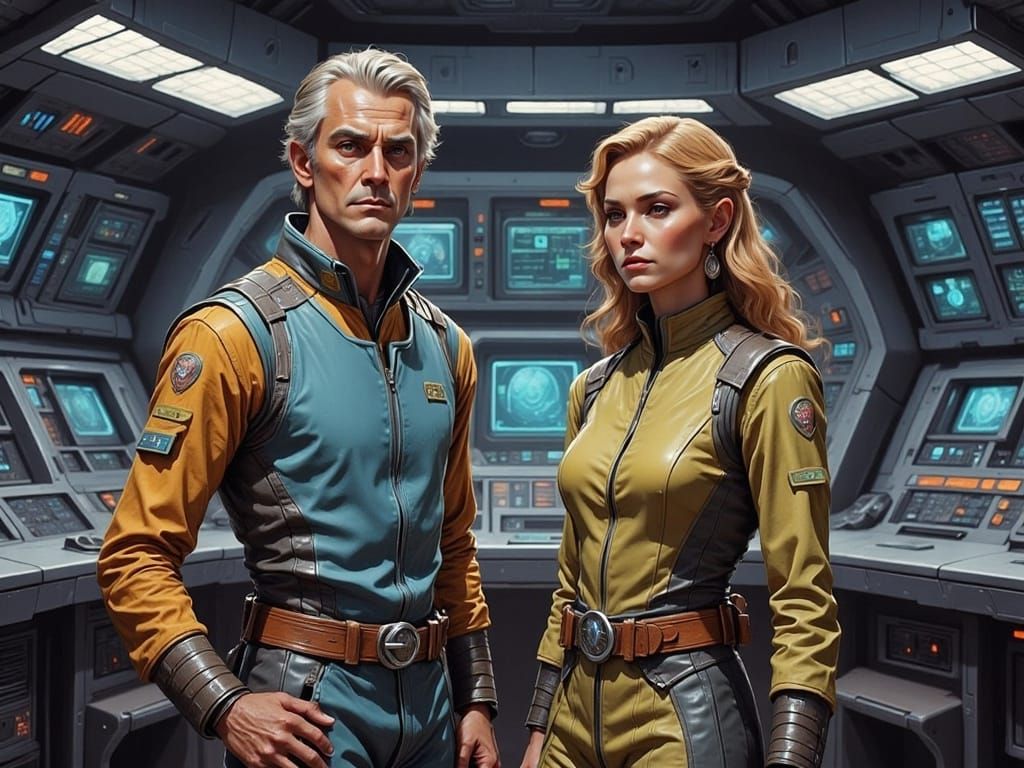 Commander Koenig and Dr. Russell in Space: 1999 Style