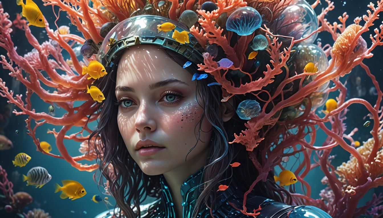 Underwater Alien Portrait with Coral Crown