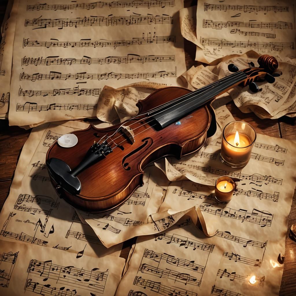 High Fantasy Still Life with Violin and Candle