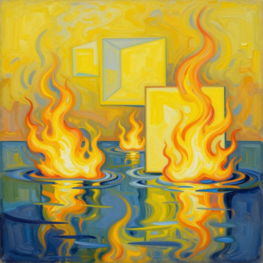 Surreal Yellow Landscape of Merging Fire and Water