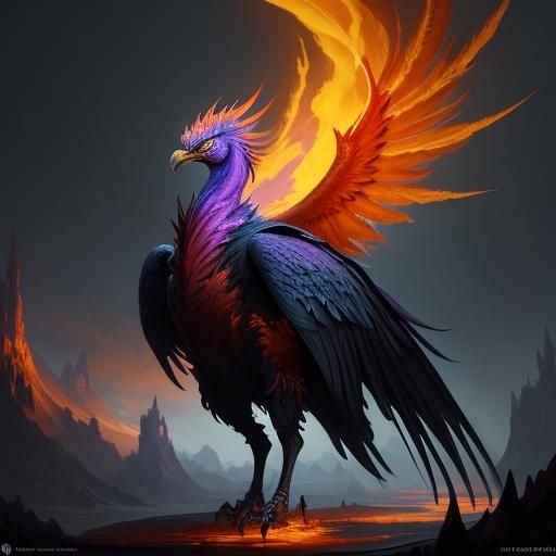 Detailed Phoenix Matte Painting in Deep Color