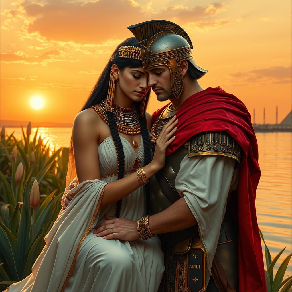 Egyptian Queen and Roman Soldier in Sunset Glow