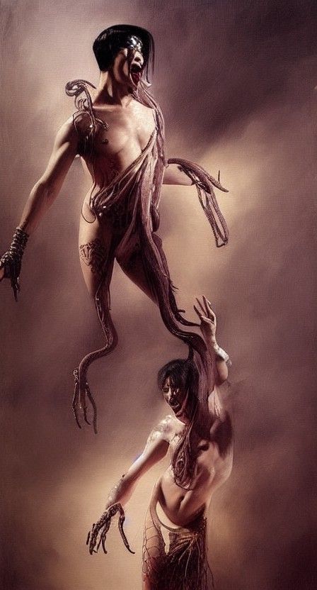 Dramatic Tentacled Asian Man Singing in Sci-Fi Style