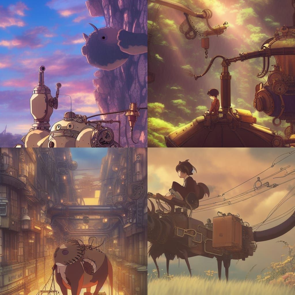 Steampunk Animals in Anime Key Visual Style
