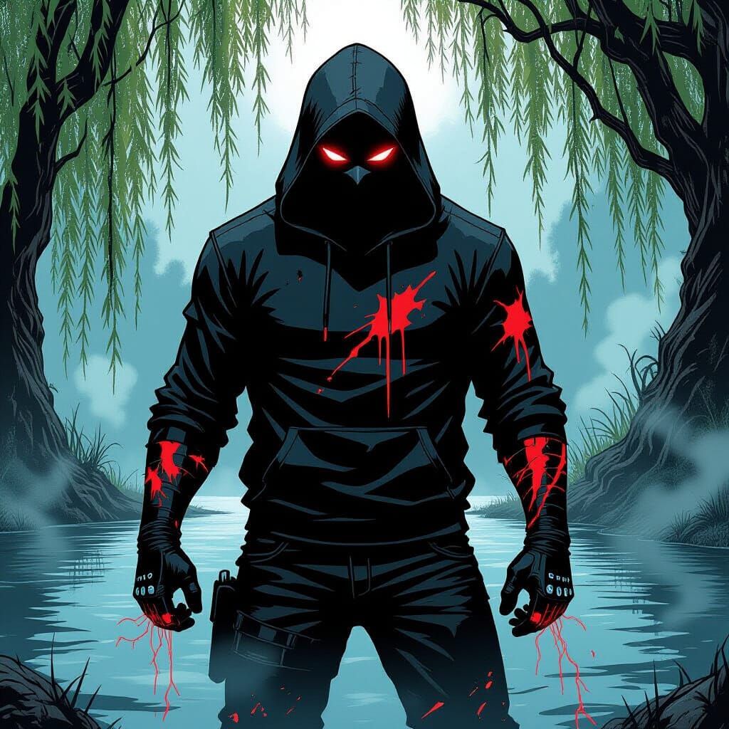 Ominous Hooded Figure in Comic Book Style