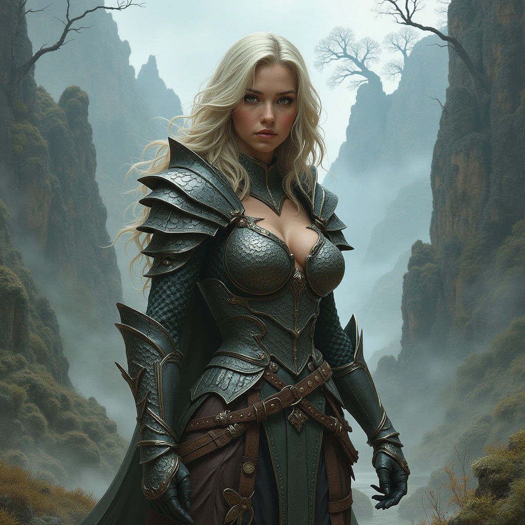 Fantasy Warrior in Dragon Scale Armor