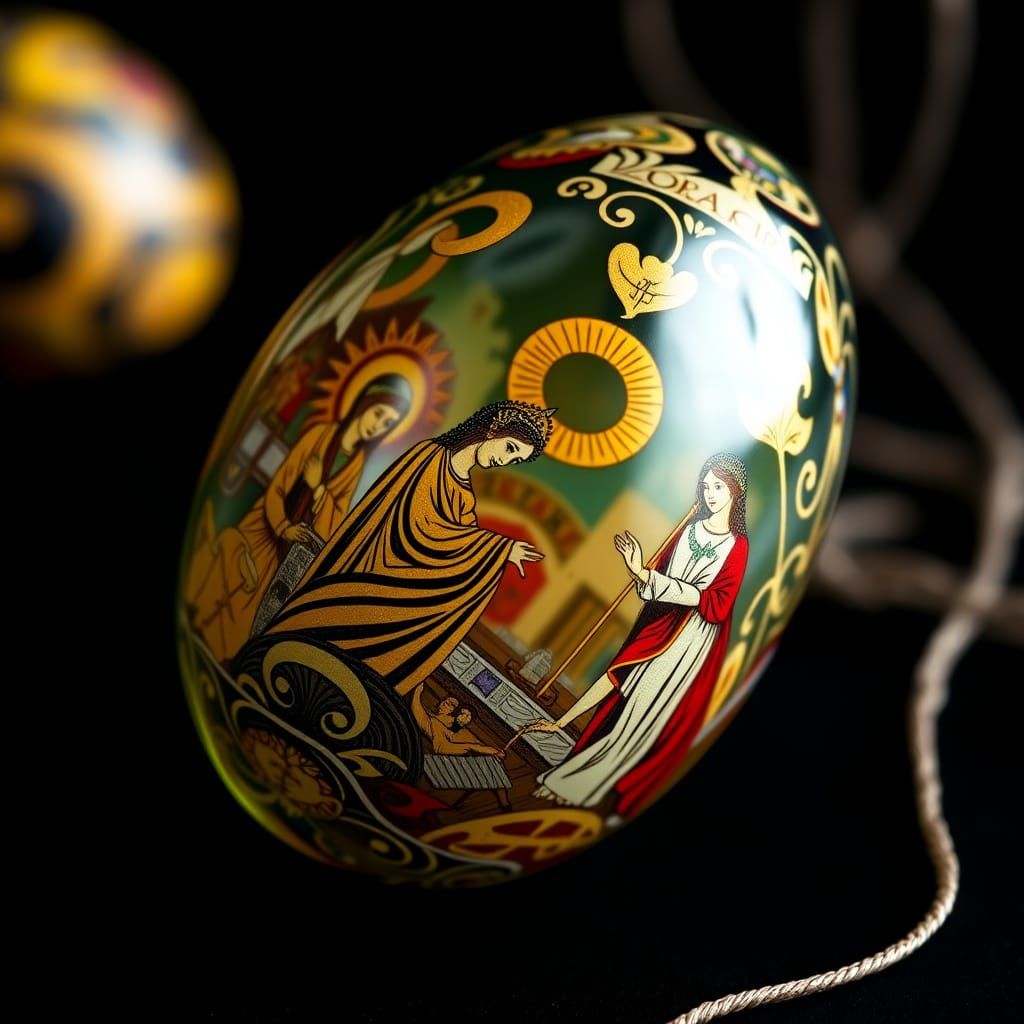 Surreal Ukrainian Easter Egg with Intricate Medieval and Fol...