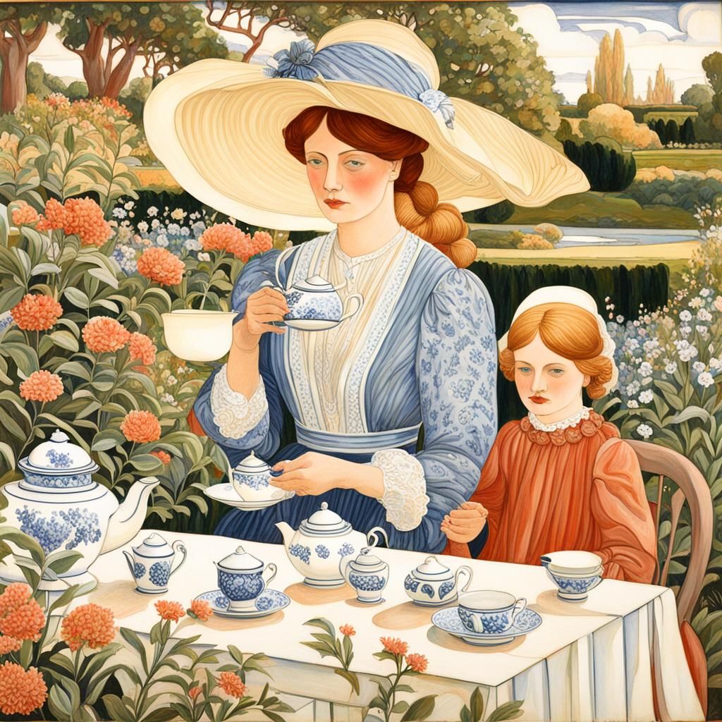 Woman and Child's Garden Tea Party