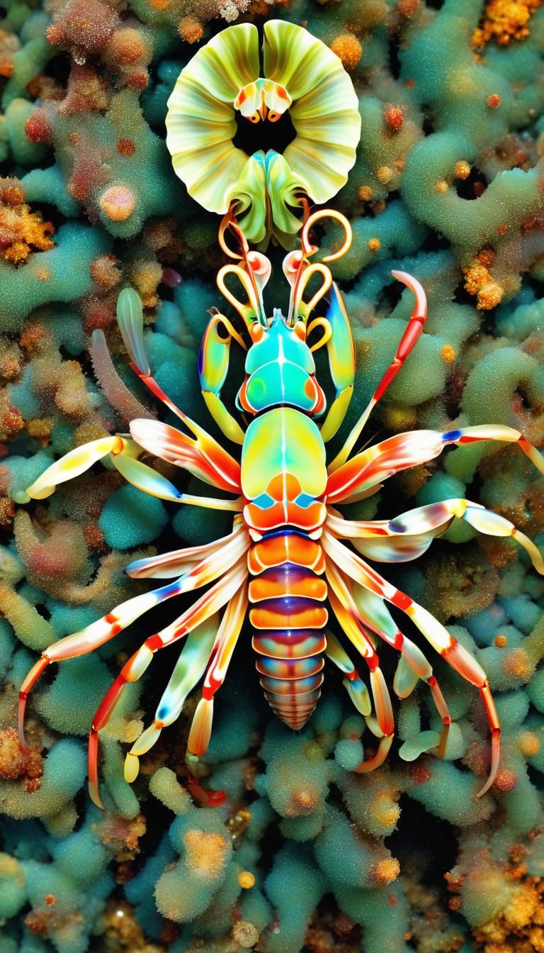 Mantis Shrimp in Spirographic Alien Landscape, Klimt Style