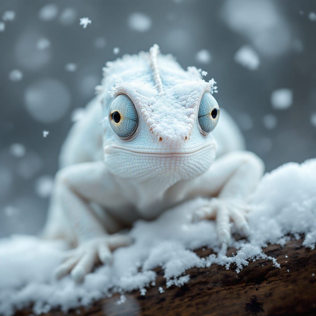 Surreal Snowy Chameleon Portrait